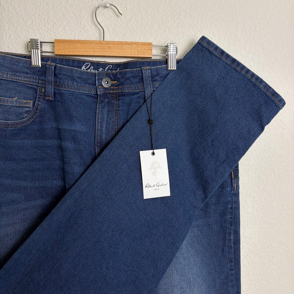 Robert Graham Lance Mens Indigo Straight Leg Jeans 36x34 NWT Dark Denim Luxury